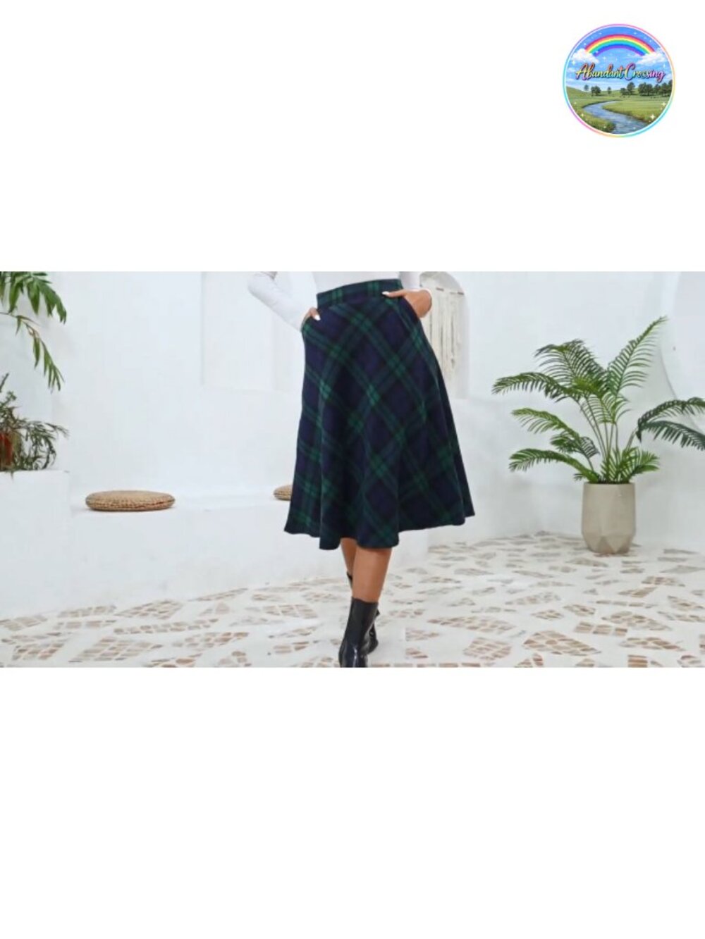 Women's Long Plaid High Waist A-Line Pleated Tartan Winter Skirt - Picture 5 of 5